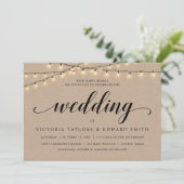 Church Wedding Ceremony, String Lights, Kraft Kaart (Staand voorkant)