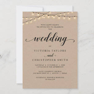 Church Wedding Ceremony, String Lights, Kraft Kaart