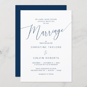 Church Wedding, Parents Hosting, Navy Blue Script Kaart