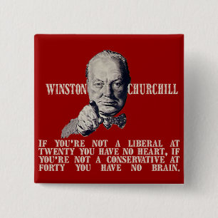 Churchill over conservatieven en liberalen vierkante button 5,1 cm