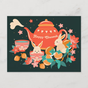 Chuseok Mid-Autumn Festival Teapot en Bunnies Briefkaart