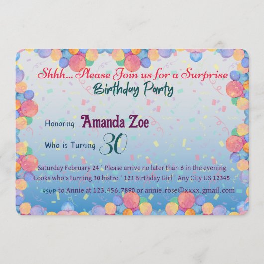 CHUT... C'est une invitation à une fête d'annivers (Devant)