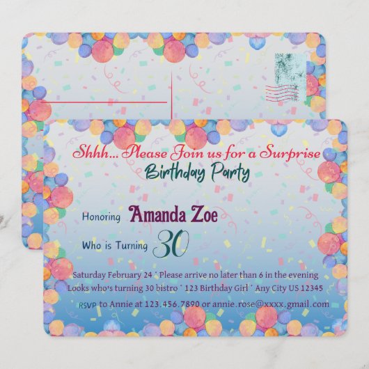 CHUT.. C'est une invitation à une fête d'anniversa (Devant / Derrière)