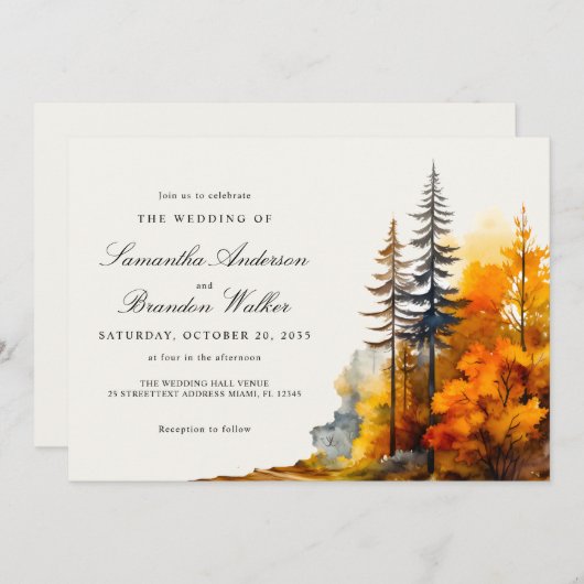 Chute amoureuse aquarelle automne Forêt Invitation (Devant / Derrière)