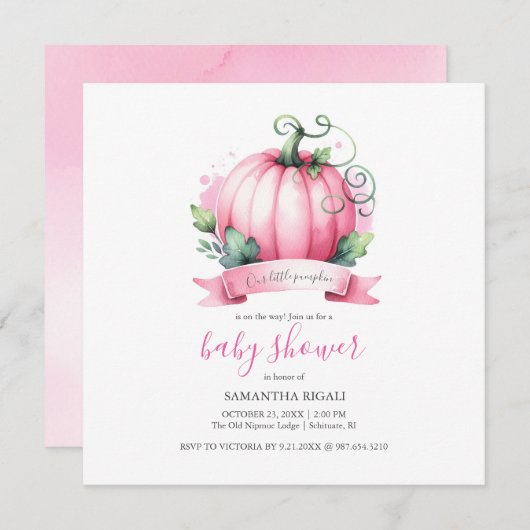 Chute Baby Douche Invitations Petite fille Citroui (Devant / Derrière)