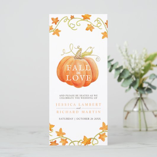 Chute d'amour citrouille programme de mariage aqua (Debout devant)