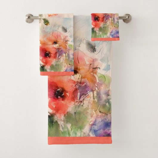 Chute d'aquarelle poppies ensemble de serviettes d (En situation)