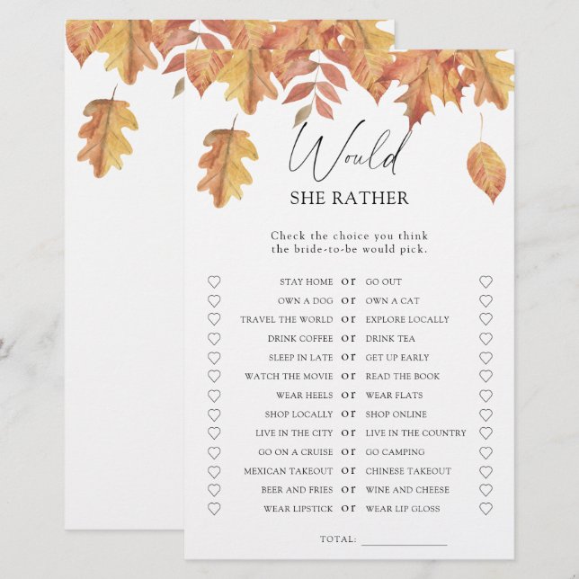 chute des feuilles - Plutôt nuptiale de douche (Devant / Derrière)