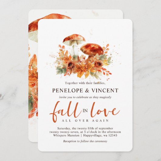 Chute en amour Faire-part de mariage champignons (Devant / Derrière)