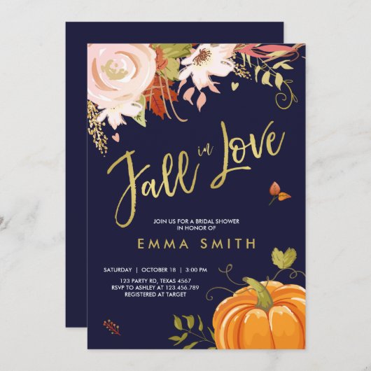 Chute en Amour Nuptiale invitation Bébé Automne (Devant / Derrière)