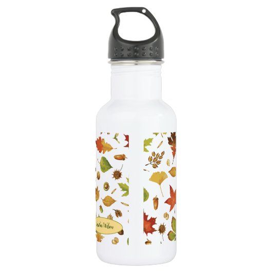 Chute Feuilles Nature Bouteille d'eau avec le nom (Dos)