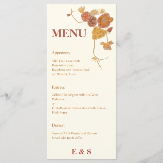 Chute Fleurs d'aquarelle Menu mariage (Devant)