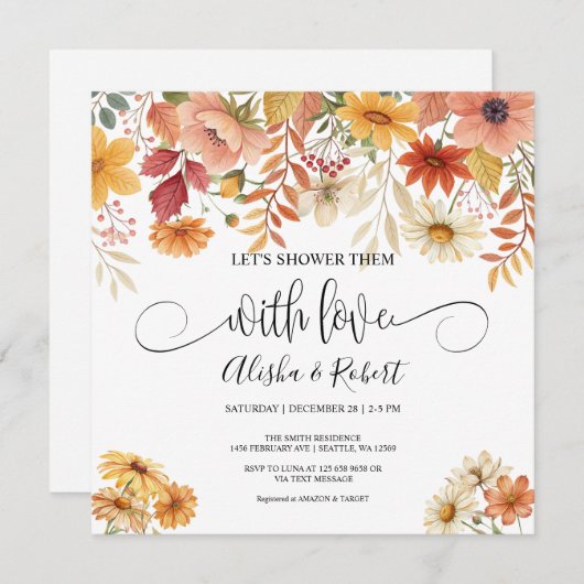 Chute Floral Couples Douche Invitation (Devant / Derrière)