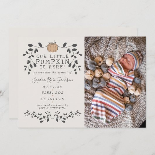 Chute Notre Petit Citrouille Naissance Faire-part (Devant / Derrière)
