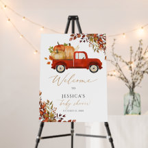 Chute rouge citrouille camion baby shower signe de