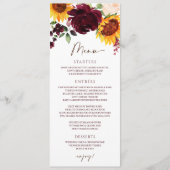 Chute Sunflower Roses Bourgogne Rouge Mariage Menu (Devant)