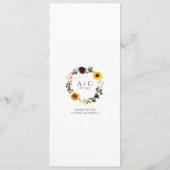 Chute Sunflower Roses Bourgogne Rouge Mariage Menu (Dos)
