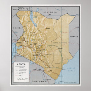 CIA KAART VAN KENYA 1970 POSTER