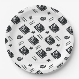 Ciak Patroon met bioscoopsymbolen en klapperbord Papieren Bordje