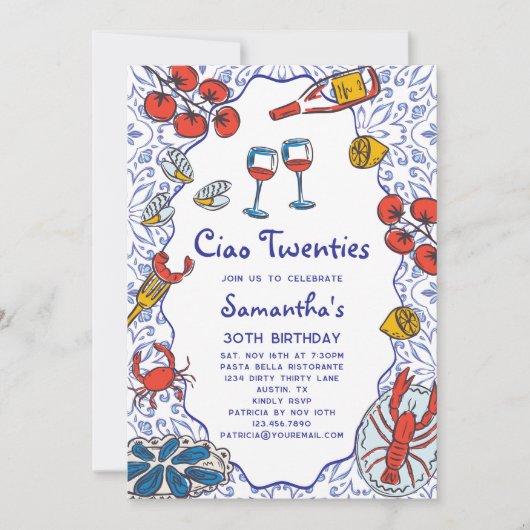 Ciao 20s Italian Seafood Wine Dinner 30th Birthday Kaart (Voorkant)