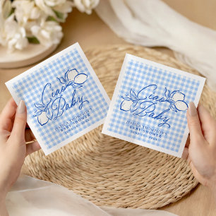 Ciao Baby Amalfi Citroen Blauwe Gingham Baby Showe Servet