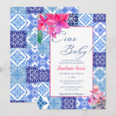 Ciao Baby Blauw Tegel Bloemen Meisje Baby shower Kaart (Voorkant / Achterkant)
