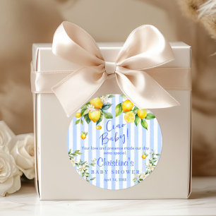 Ciao Baby Blauwe Streep Citroen Baby Shower Bedank Ronde Sticker