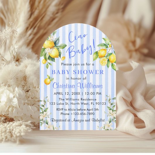 Ciao Baby Blue Citrus Lemon Baby Shower Invitation