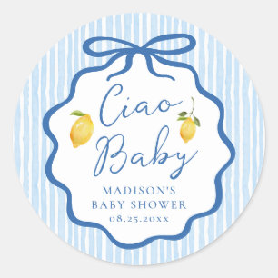 Ciao Baby Blue Italiaanse Citroen Baby Shower Ronde Sticker