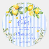 Ciao Baby Blue Stripe Lemon Baby Shower Thank you Ronde Sticker (Voorkant)