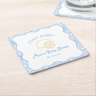 Ciao Baby! Citroenblauw Italiaans Baby shower Vierkante Kartonnen Onderzetter