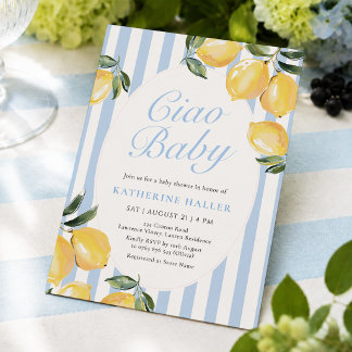 Ciao Baby Citroenblauwe Baby Shower Uitnodiging