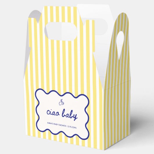 Ciao Baby Hand getekend Blauw & Geel Baby shower Bedankdoosjes (Geopend)