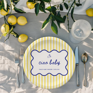 Ciao Baby Hand getekend Blauw & Geel Baby shower Papieren Bordje