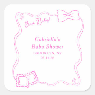 Ciao Baby handgetekende pasta Italiaans Baby showe Vierkante Sticker
