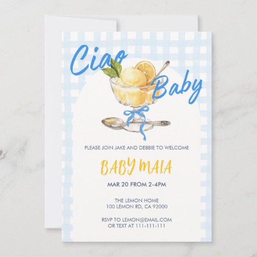 Ciao Baby Lemon Sorbet Baby shower Invitation (Devant)