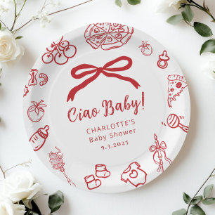 Ciao Baby Pizza Grappige Strik Baby Shower Papieren Bordje