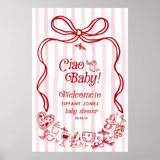 Ciao Baby Red Bow Italie Baby shower Affiche de bi (Devant)