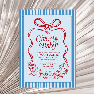 Ciao Baby Red Whimsical Italian Lemons Baby shower Kaart