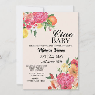 Ciao Baby shower Flower Invitation  Kaart
