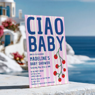 Ciao Baby Shower Italiaans Retro Roze Streep Blauw Kaart