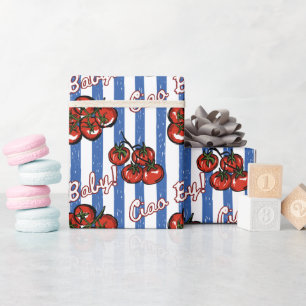 Ciao baby tomaat blauw Italiaanse baby shower Cadeaupapier