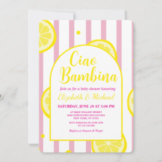 Ciao Bambina Roze en Witte Baby Shower Uitnodiging