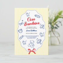 Ciao bambino gele uitnodiging voor babyfeestje