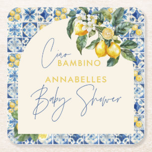 Ciao Bambino Griekse citroen baby shower Vierkante Kartonnen Onderzetter