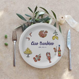 Ciao Bambino Italiaanse Mediterraanse Baby Shower Papieren Bordje