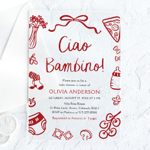 Ciao Bambino Whimsical Italiaanse Pizza Baby Showe Acryl Uitnodigingen