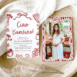 Ciao Bambino Whimsical Italian Pizza Baby shower Kaart