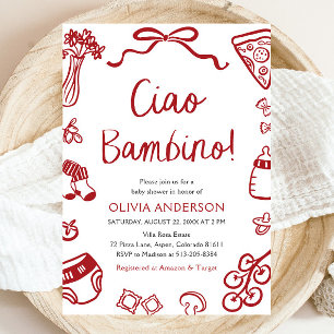 Ciao Bambino Whimsical Italian Pizza Baby shower Kaart