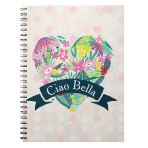Ciao Bella Cute Floral Heart met tropische bloemen Notitieboek